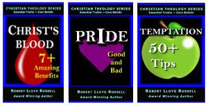 3 book covers: Christ's Blood, Pride, and Temptations